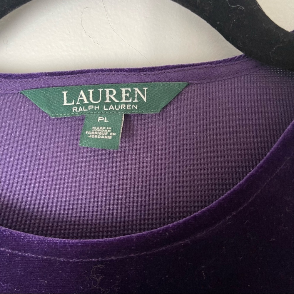 LAUREN Ralph Lauren Petite Large Velvet Tunic Purple Brown 3/4 Sleeve Top - Picture 6 of 11